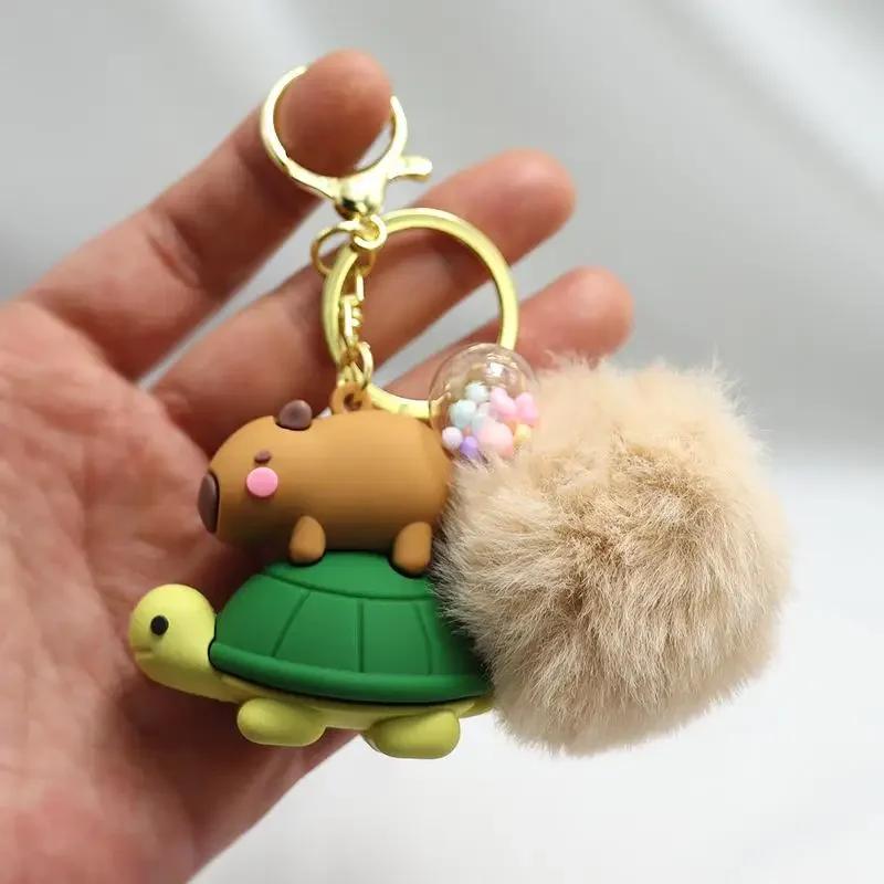 1PC Cartoon Capybara Plush Keychain Kawaii Backpack PVC Pendant Decoration Keyring Accessories Anime Lover Gifts