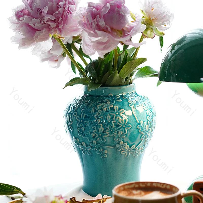 Vintage Chinese Style Ceramic Vases Light Luxury Exquisite Flowers Arrangement Vase Household Living Room Desktop Decoration