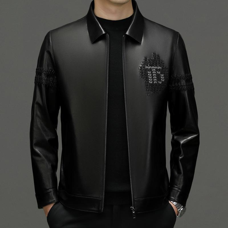 

Первый слой козьей кожи кожаная куртка мужская весна и осень новая модная повседневная кожаная куртка с лацканами приталенная куртка тренд 195 чёрный