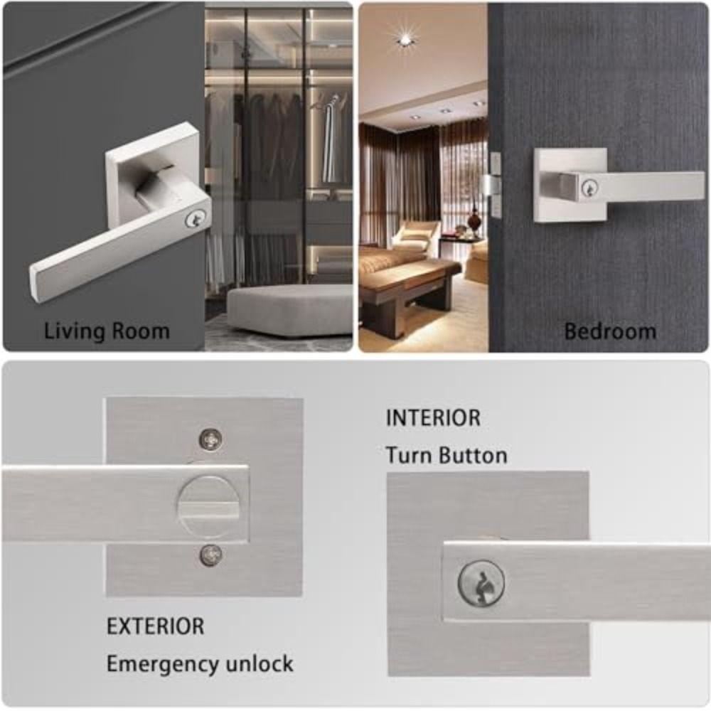 Modern Style Three-Bar Door Lock Square Interior Bedroom Burglar Lock Bedroom