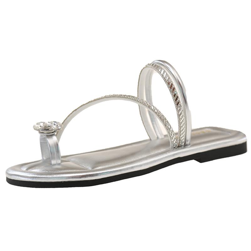 French Evening Breeze Cool Slippers Summer Outer Wear Women's Shoes 2025 New Silver Square Head with Skirt Thick Heel Sandals