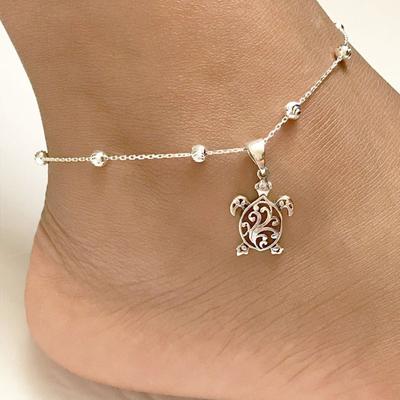 Elegant Sea Turtle Pendant Beach Adjustable Anklet