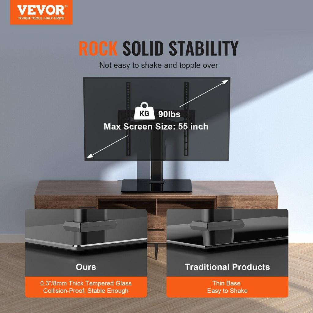 TV Stand Mount Swivel Universal TV Stand for 32"-55" TVs Adjustable Height