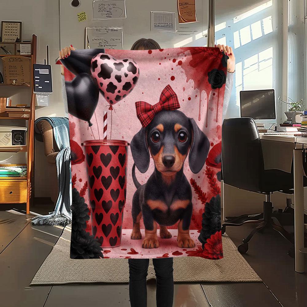 1Pc Dachshund Print Flannel Blanket, High quality Comfortable for All Seasons, Home Decor, Warmth and Comfort, Perfect for Christmas Gifts