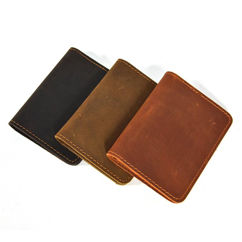 Leather Short Wallet Retro Leather Durable Men'S Wallet Crazy Horse Leather Document Wallet Simple Card Bag Driver'S License