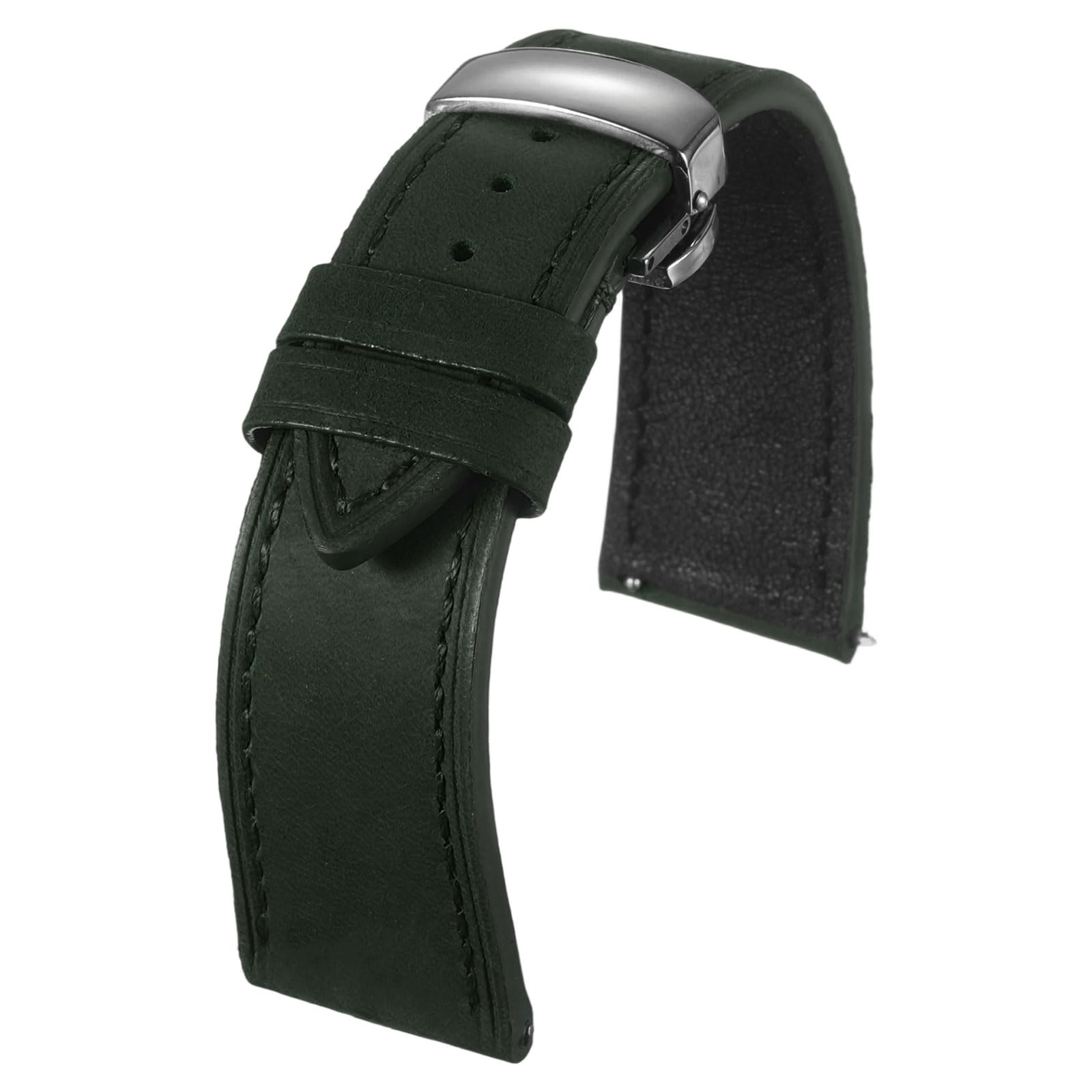 

[uxcell] 24mm Leather Watch Band, Vintage Style Strap, Quick Release, Stainless Steel Butterfly Buckle, Unisex, Green