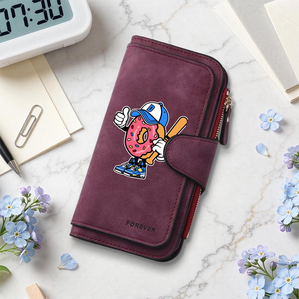 Cute Donut Cartoon Long Wallet Funny Baseball Pattern Purse Portable Fashion Card Holder