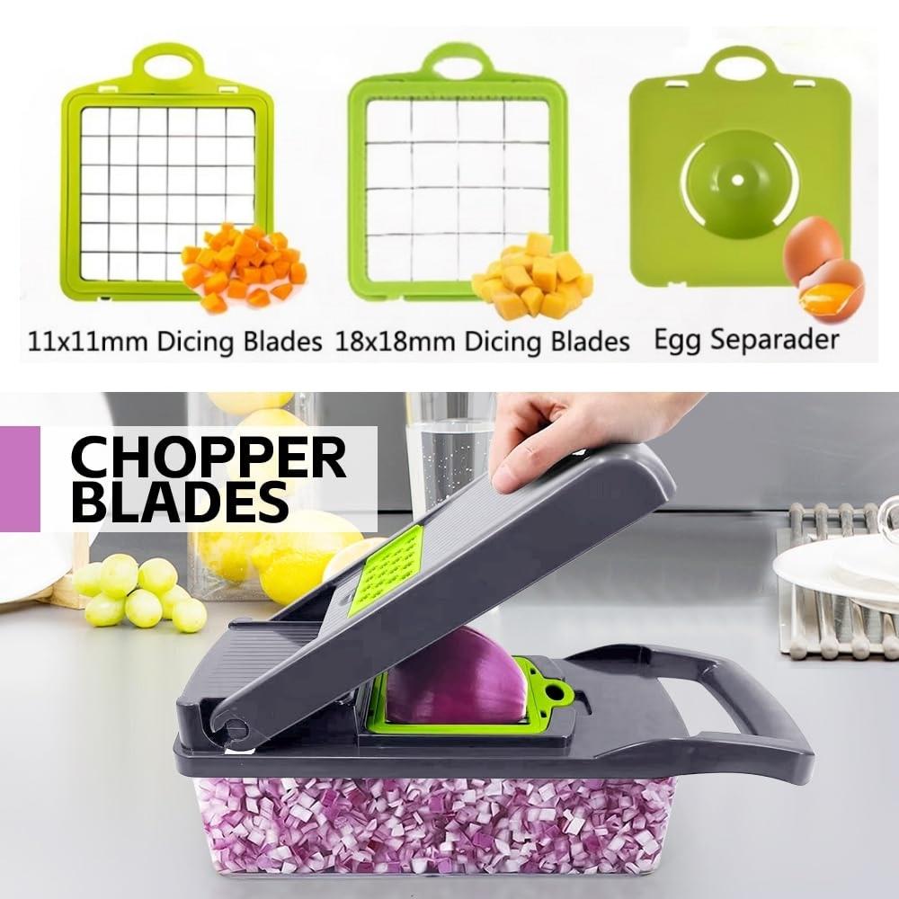 16 in 1 Vegetable Chopper with Container, Food Processor, Dicer, Slicer, Multifunctional Kitchen Gadget, Gray, Plastic/Stainless Steel
