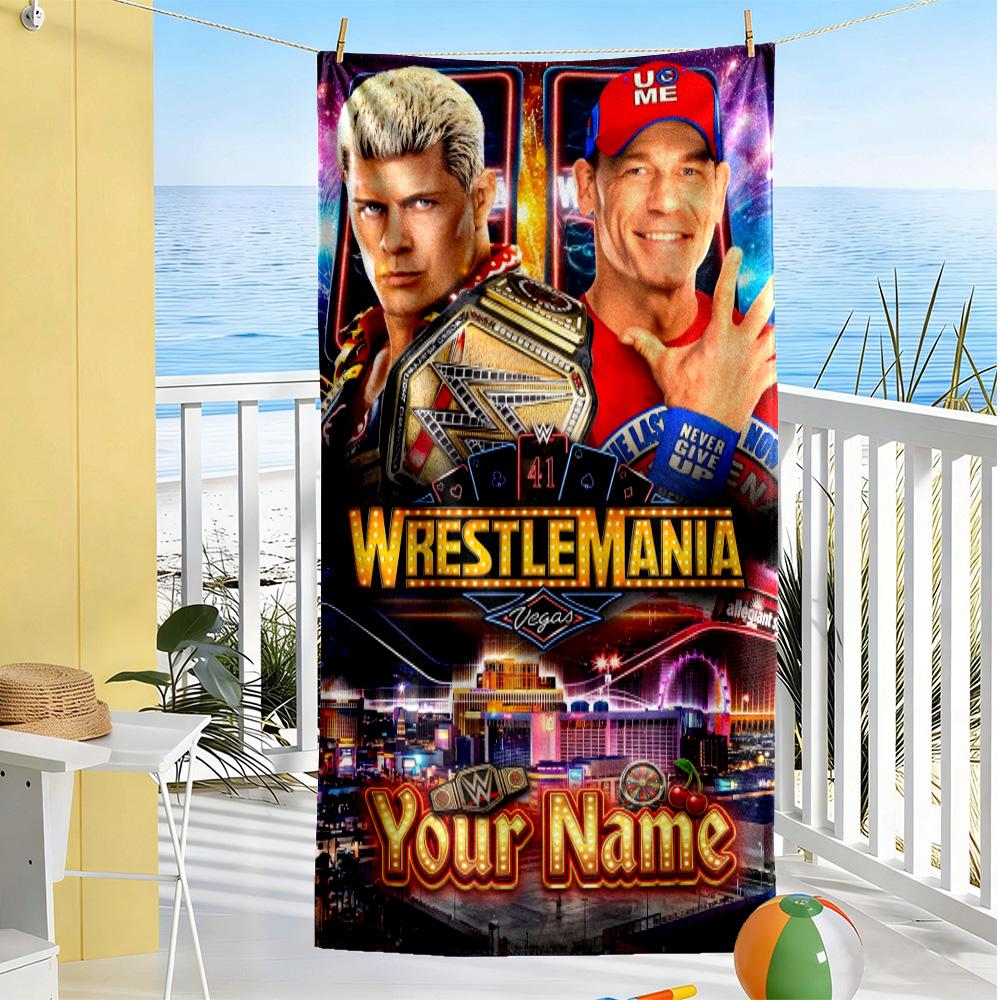 Wrestlemania Customized Name Beach Towel Soft Durable Quick-Dry Portable for SwimmingBeachCamping Travel Beach AccessoriesGym