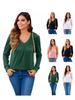 European & American Women's Autumn Ruched V-neck Ruffle Long Sleeve Loose T-shirt
