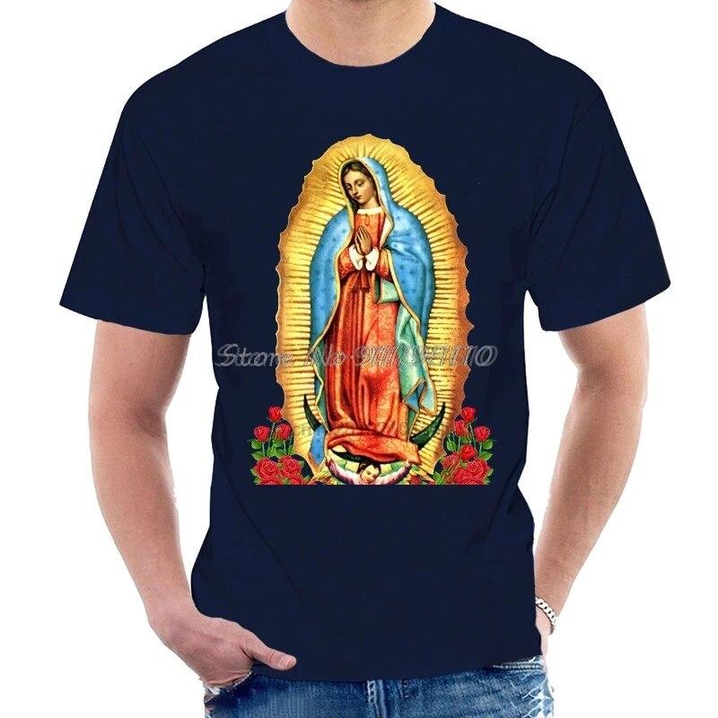 Camiseta unissex com estampa engraçada, camiseta feminina legal, camiseta da Igreja Católica Virgen De Guadalupe, camiseta unissex de algodão, camisetas Harajuku Streetwear unissex