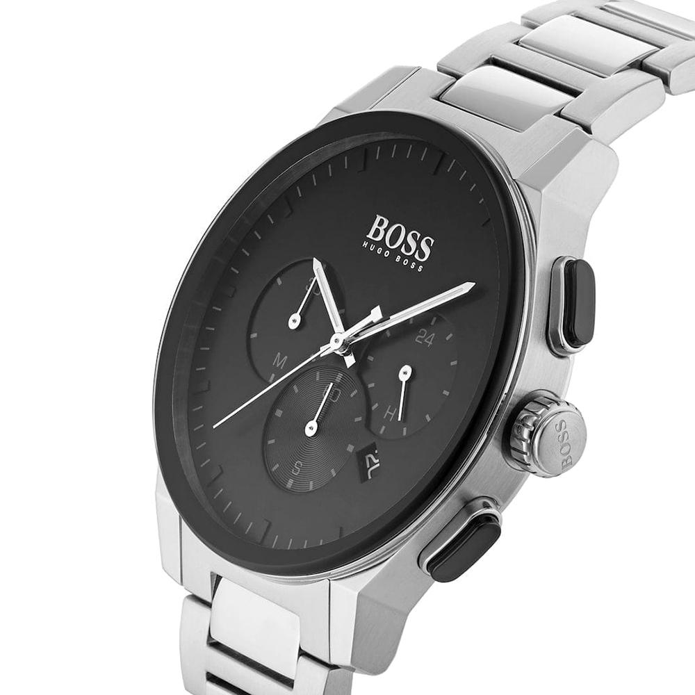 Hugo Boss 1513762 men's watch Silver strap Black dial 44 mm + box