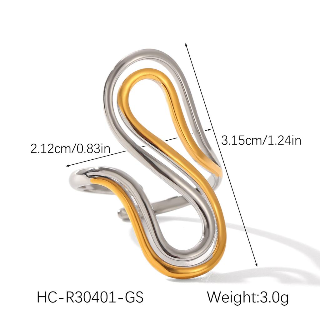 Irregular Open Ring with Gold Beans, Niche Design, Non-fading Titanium Steel Ring for Women