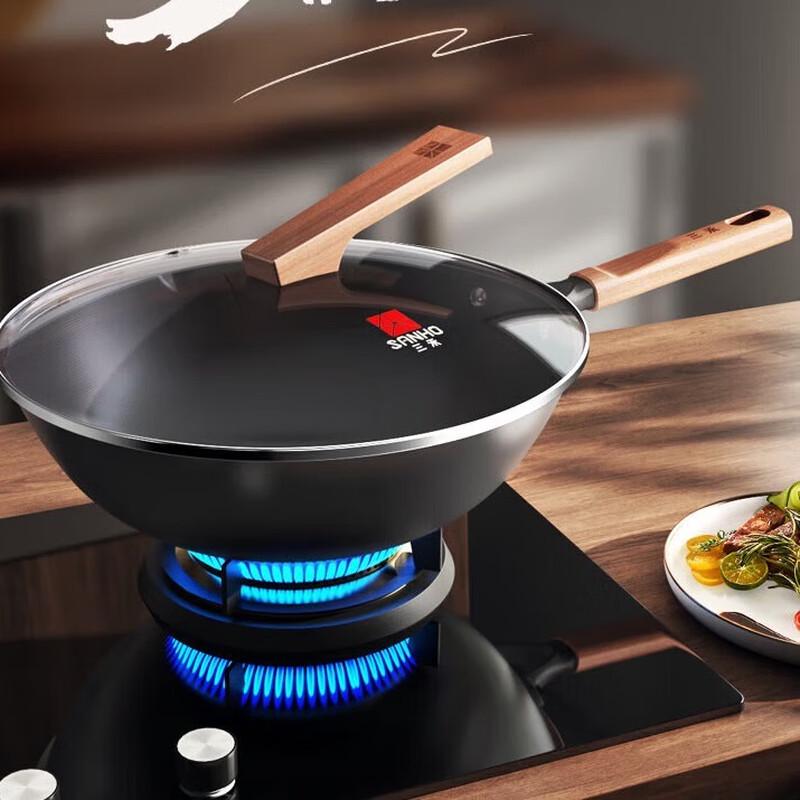 Sanhe 32cm Non-Coated Iron Stir-Fry Wok with Lid