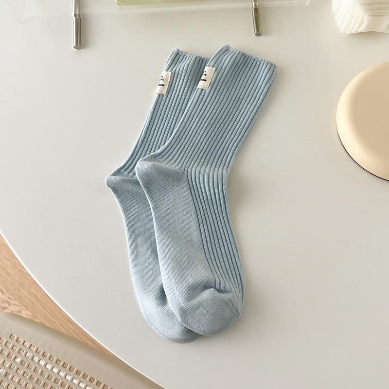 CHAOZHU Korea Japanese Double Knitted Rib Cotton Labeling Fashion Casual Basic Daily Women Girls Socks 1 Pairs