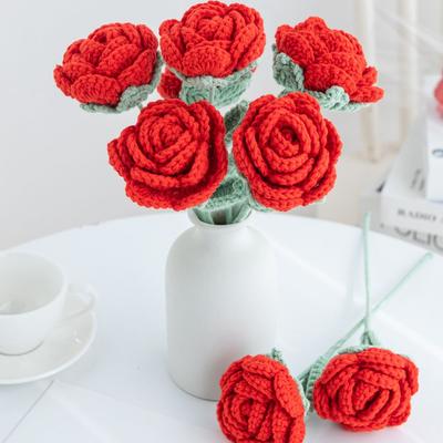 Fleurs Roses en Fil Crocheté Fait Main Artificielles Extérieur Jardin Mariage Bouquets de Mariée Vase Maison Festival Cadeau DIY Saint-Valentin