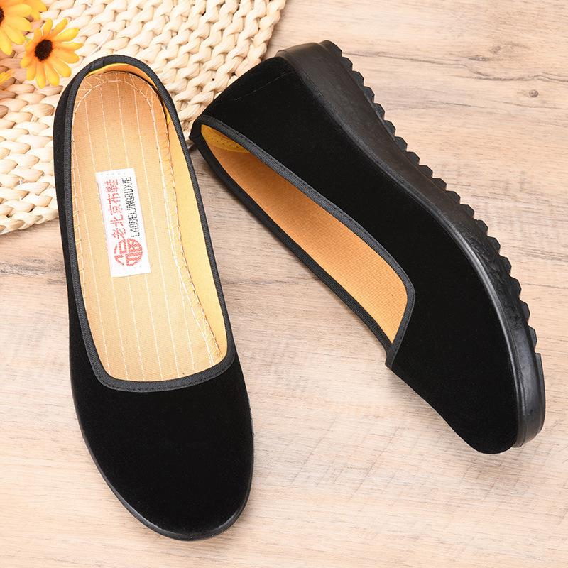 Chaussures en tissu ceinture noire chaussures d'étiquette hôtel plates antidérapantes bout carré chaussures en tissu noir chaussures de danse