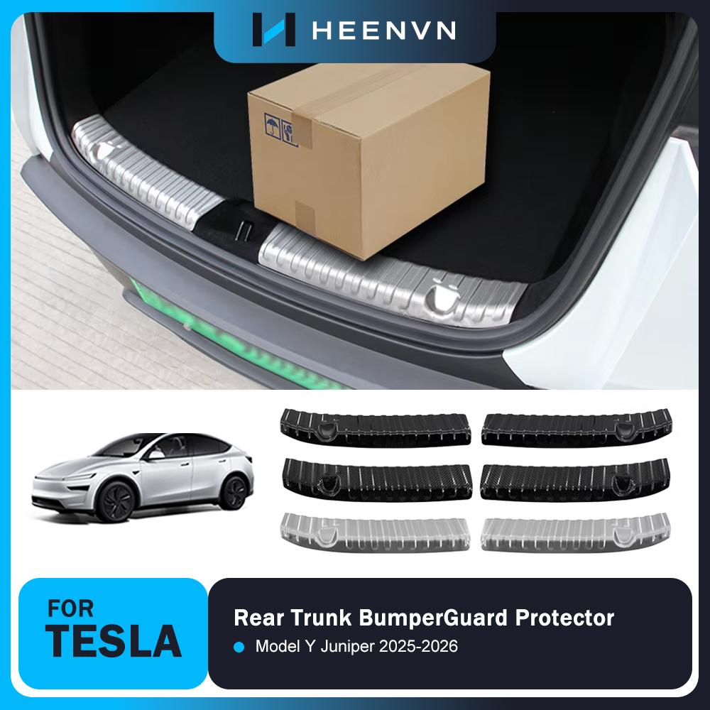 Heenvn For Tesla Model Y Juniper 2025 2026 Car Rear Trunk Threshold Protector Stainless Steel Rear Cargo Bumper Sill Cover Guard