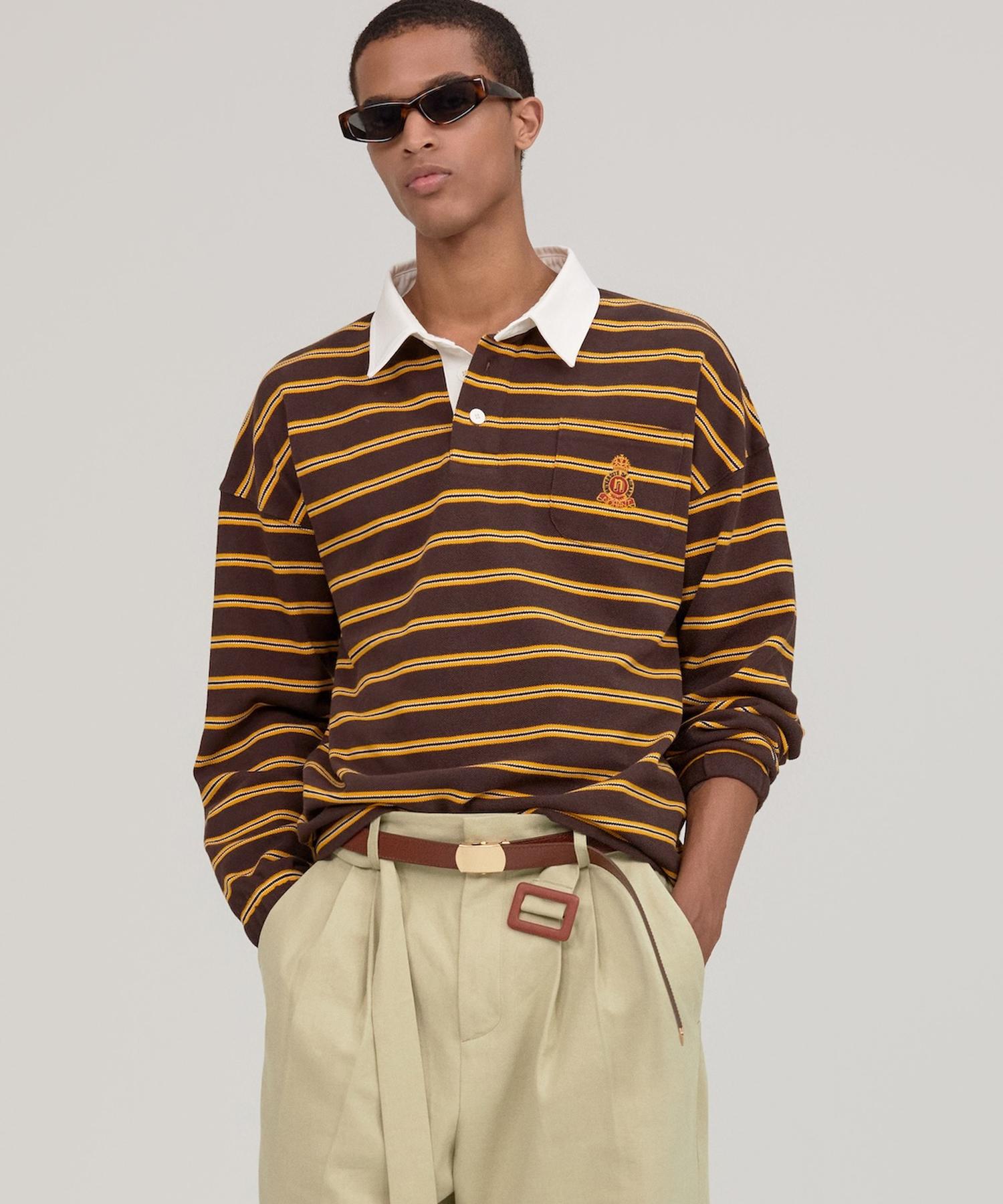 Multi Stripe Rugby T-Shirt Brown Brown/S