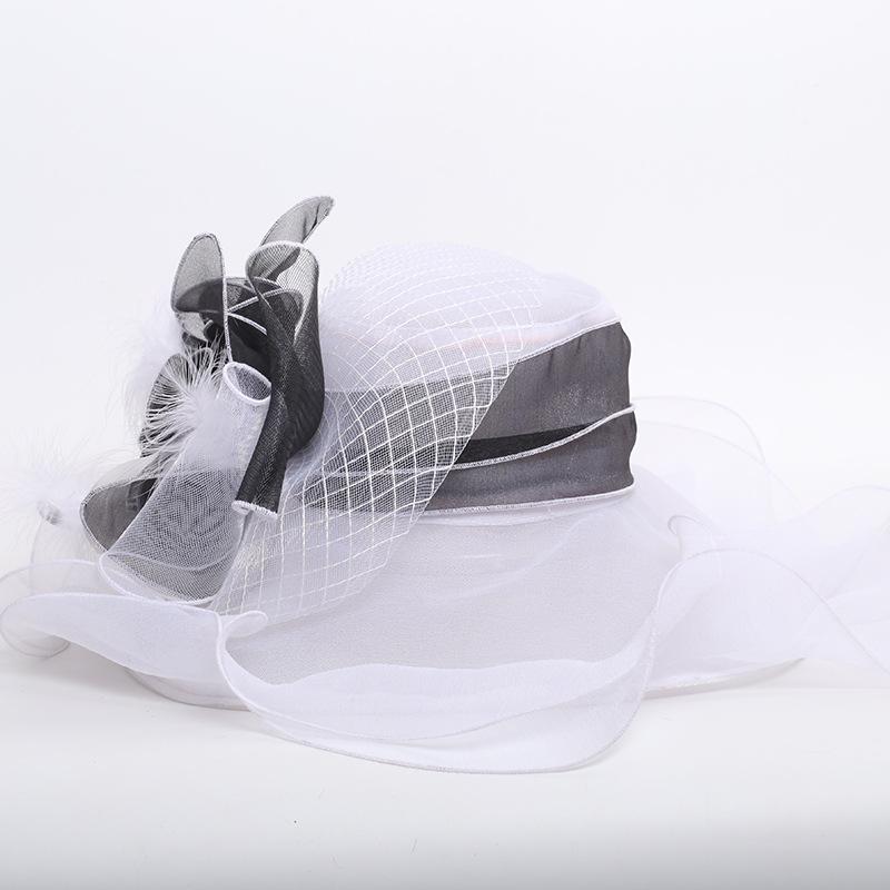 Europe and the United States travel fashion big eaves hat, spring and summer women's organza hat, manufacturer hand hook embroidered crimped hat