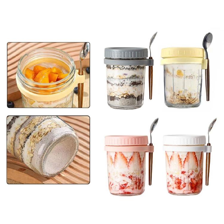 Practical Cereal Container With Spoon And Secure Top Glass Overnight Oats Jar Food Storage Organiser for Breakfast
