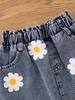 Yellow Sleeveless Top & Denim Skirt Set with Daisies for Girls