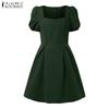 ZANZEA Summer Women Square Collar Short Sleeve Slim Waist Casual A-line Dress