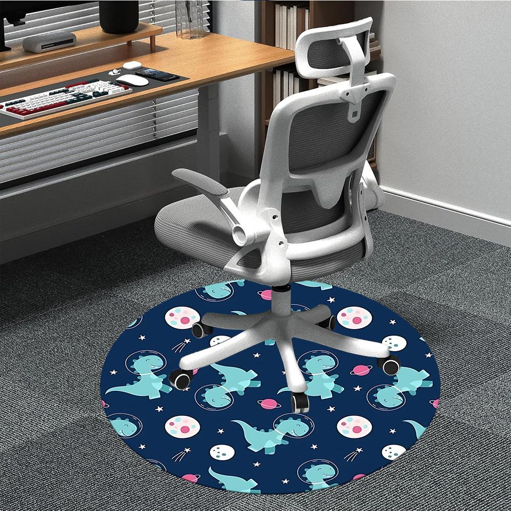 

1PC Dino Space Office Round Area Rug, Indoor Mat Suitable For Office, Under Office Chairs Bedroom Living Room Home Decor, Room Deco 147 80cm by 80cm