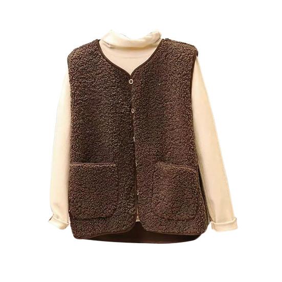 

Однотонный однотонный жилет без рукавов на молнии с двумя карманами, плюшевый жилет, осенне-зимний утепленный флисовый жилет, женский жилет XL темный кофе