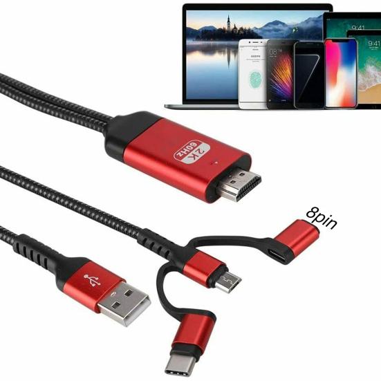 Adapter Cable 3-in-1 Type-C 2m TV Micro USB AV Adapter 1080P Cable