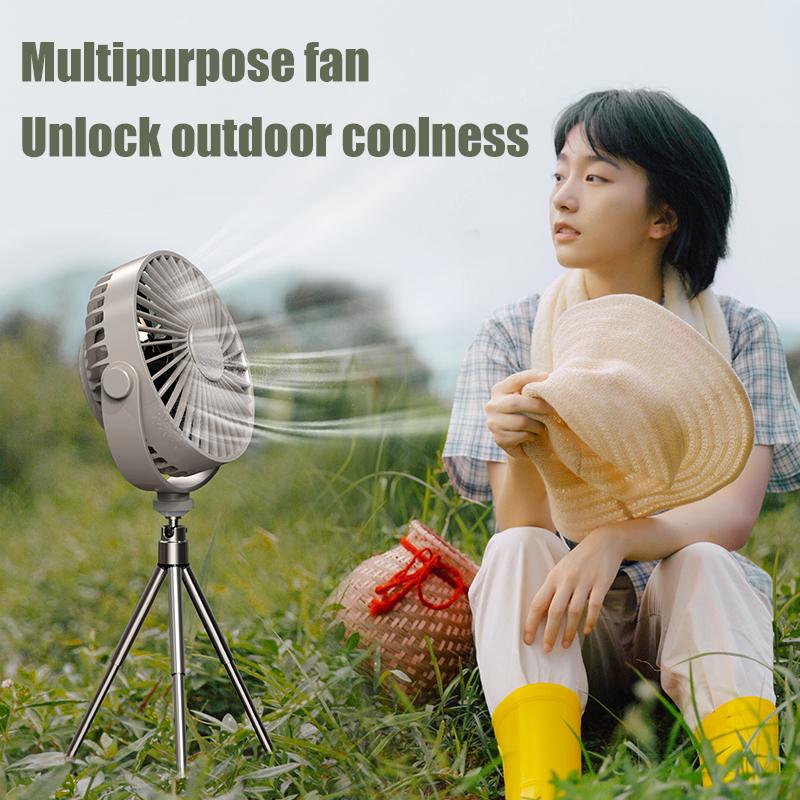 Tripod Stand Desk Air Cooling Blower Rotation Camping Ceiling Fan With Night Light Outdoor USB Chargeable Conditioning Cooler