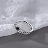 ANENJERY Vintage Double Layer Ear of Wheat Rings for Women Simple Design Black Zircon Ring Jewelry