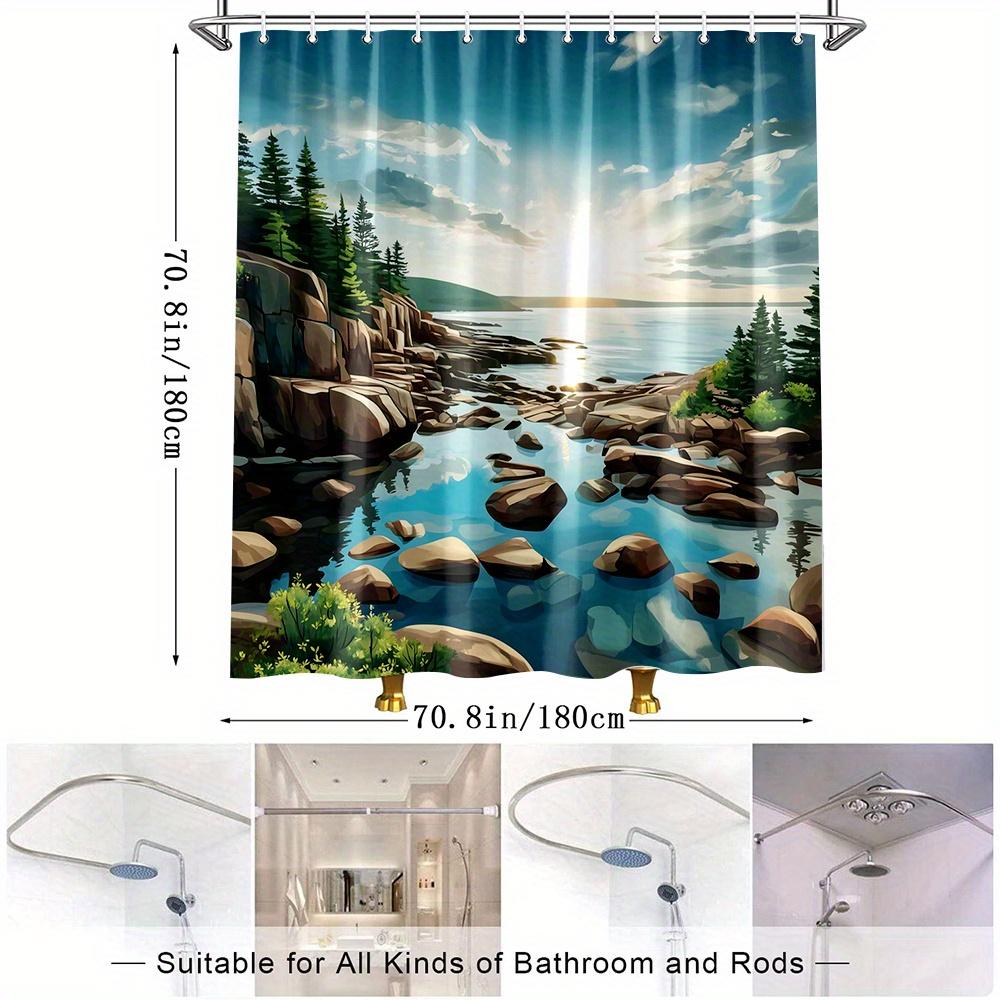 Nature Landscape Shower Curtain 70.8x 70.8 "-Scenic Coastal View including Mountains, Pines and Tranquil Lake Shower Curtain
