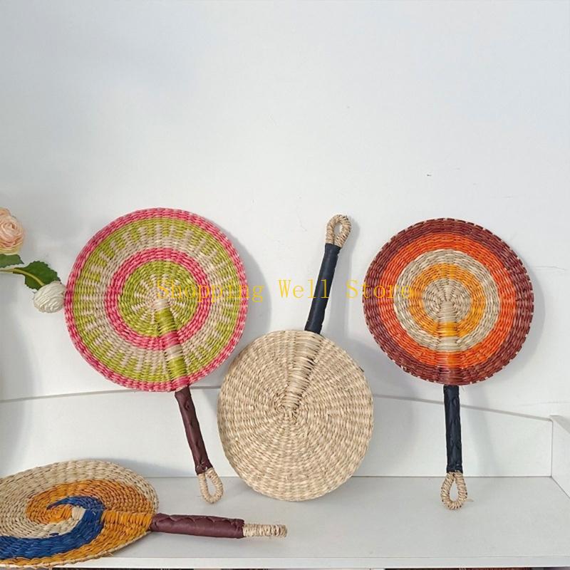 KX4B Large Summer Handheld Fan Seagrasses Handmade Woven Fan Natural Decorative Fan