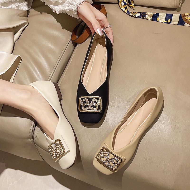 Doudou Shoes Women's 2025 Spring and Autumn New Shallow Mouth Square Head Single Shoes Soft Sole Versatile French Work Shoes Gentle Flat Shoes