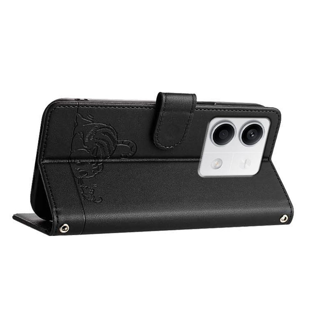 For Xiaomi Redmi Note 13 5G/Note 13 5G (China) Case with Strap RFID Blocking Leather Wallet Phone Cover Cat Mouse Pattern - Black