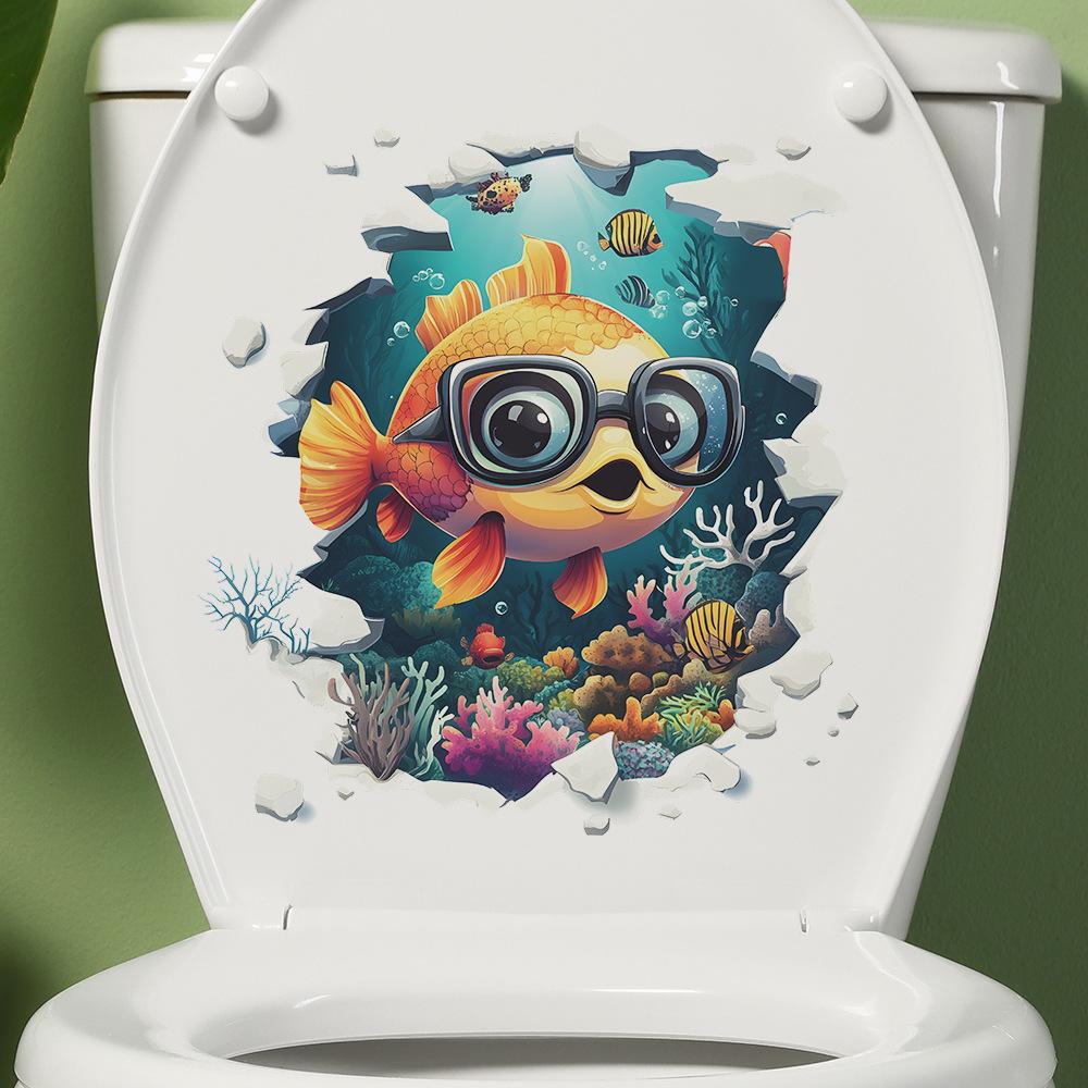 Cartoon Underwater World Small Fish Coral Water Plants Bathroom Toilet Home Beautification Stickers