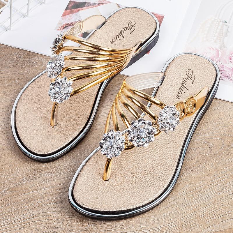Women's Rhinestone Floral Thong Sandals - Strap Casual Summer Shoes Flip-flops Slippers