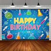 2D Flat Kids Science Party Backdrop "Happy Birthday" Lab Test Tube Background Cloth