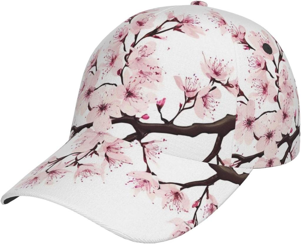 Watercolor Cherry Blossom Branch Pattern Baseball Cap Women's Men's Athletic Fitted Cap Outdoor Baseball Hat Sports Sun Cap