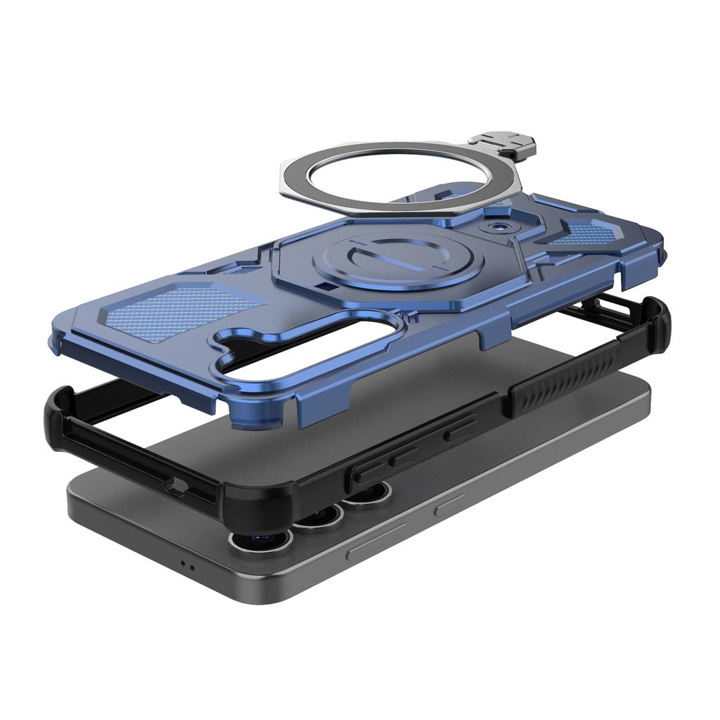 Für Samsung Galaxy S25+ Magnetische Hülle Drehbarer Metall-Aufsteller PC+TPU Handy-Rückseite