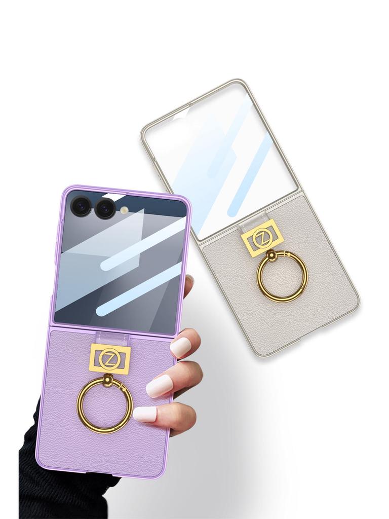 Samsung Z Flip7 Ultra-Thin PU Leather Folding Case with Ring Buckle