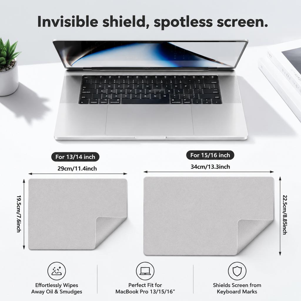 2-in-1 Microfiber Keyboard Palm Rest Dust Cover, Screen Cleaning Cloth Protector for MacBook Pro 13-16 Inch Laptops