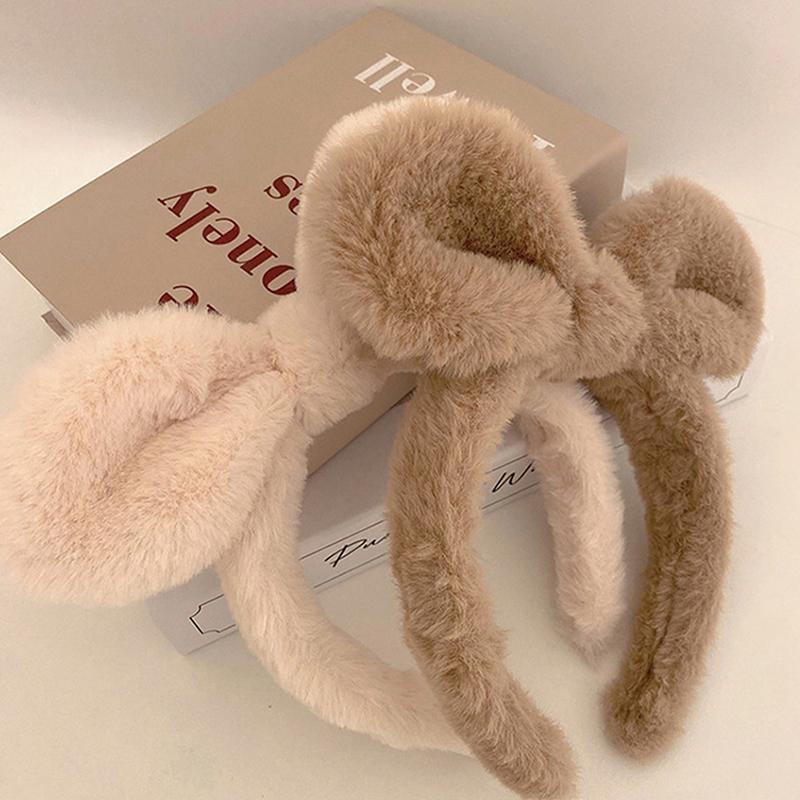 1Pc Rabbit Ear Plush Headband Women Solid Color Plush Hairband Hair Hoop Girls Fashion Makeup Hair Accessories
