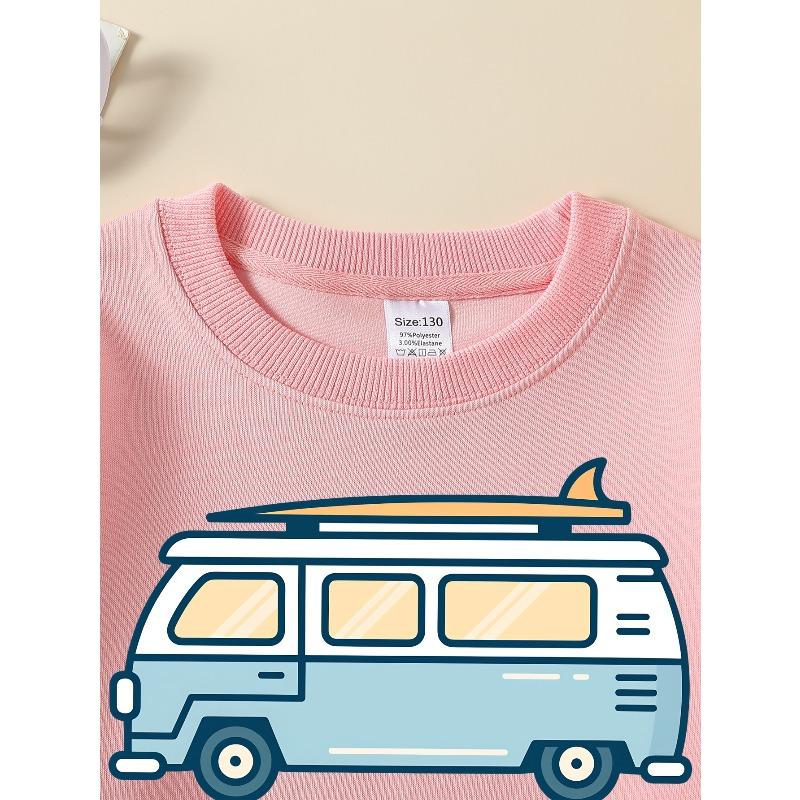 European sizes Van Surfboard Adventure Road Trip Girls' Crew Neck Fashion Sweatshirt, Autumn Winter Western Top, Long Sleeved Casual.