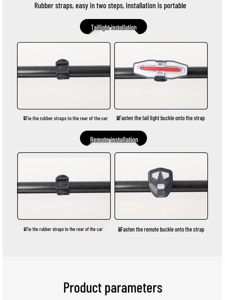2024 USB Rechargeable Bicycle Turn Signals with Horn and Wireless Remote-Controlled Bright Rear Light for Night Riding.