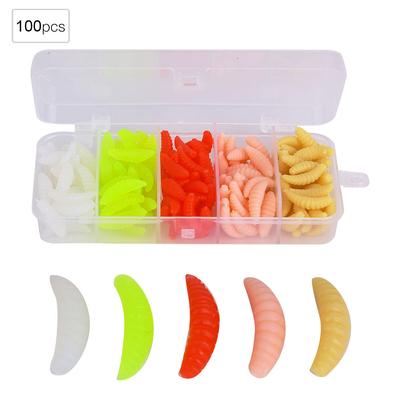 T0040 100 Stück Silikon 5 Farben 2cm Biomimetischer Weichwurm Made Wurm Mehlwurm Angelköder Lebensechte Köder