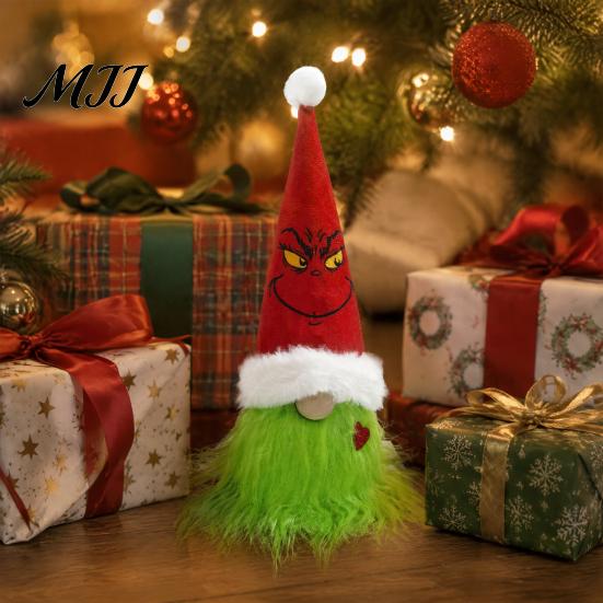 Front Wall Festive Hanging Decor Christmas Tree Green Haired Plush Ornament, Stuffed Animal Doll Dwarf Garden Holiday Accents Figurine, Party Supplies
