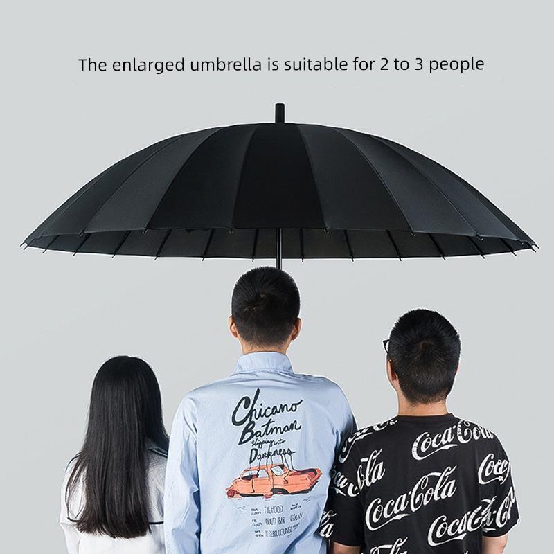 24-Rib Long-Handle Umbrella, Large Size, Wind-Resistant Straight Umbrella for Two People, Men's Business Promotional Gift Umbrella