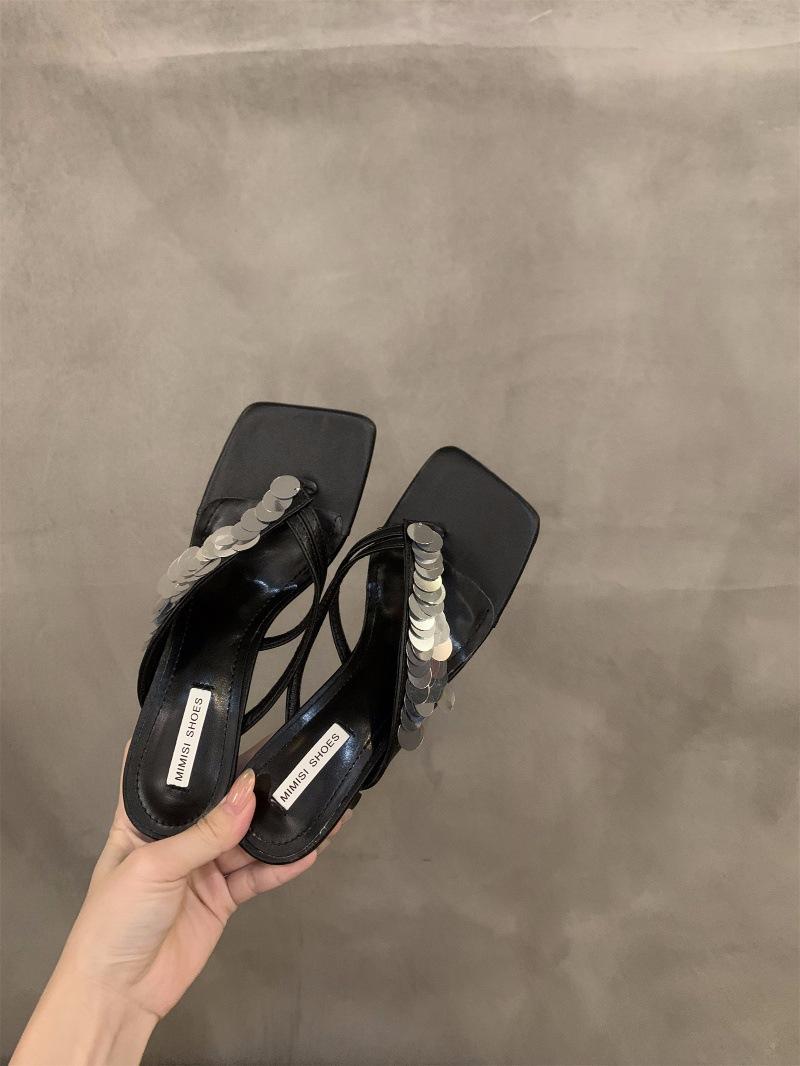 

Temperament sequined sandals flip-flops fairy shoes 2025 new summer wear high-heeled sandals 39